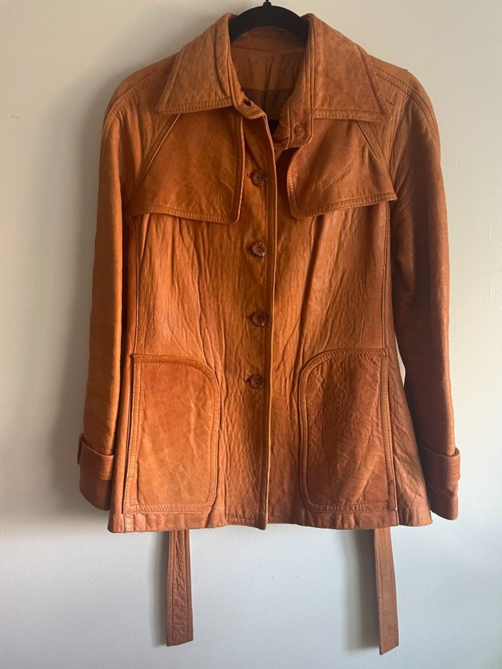 Vintage 70's Caramel Brown Leather Coat Size XS/S